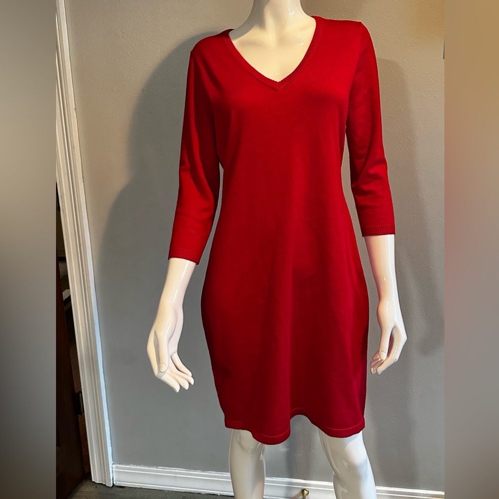 Calvin Klein 3/4 Sleeve Red Sweater Dress
